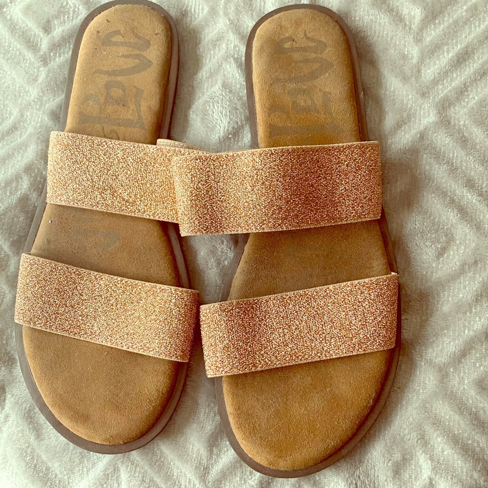 Rose gold slip on sandals